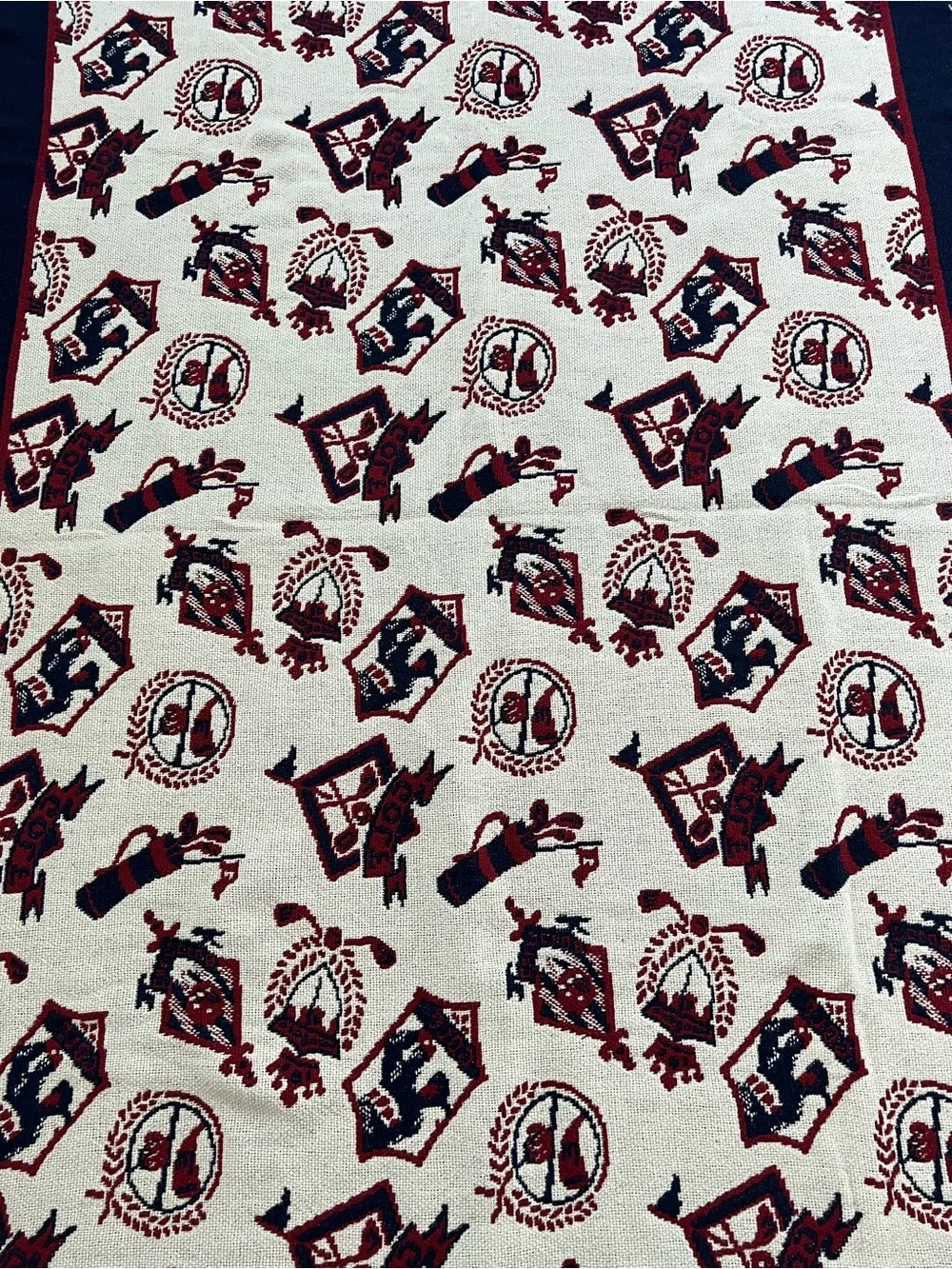 Vintage Tapestry Throw Blanket with Red, White and Navy Golf Design